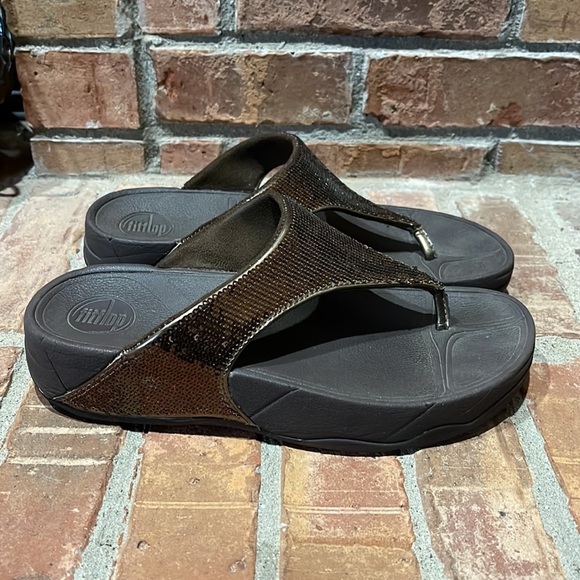 Fitflop Electra Classic Bronze Sequin Flip Flop Sandals - Picture 2 of 7